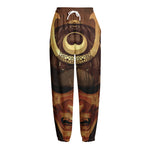 Old Japanese Samurai Mask Print Fleece Lined Knit Pants