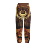 Old Japanese Samurai Mask Print Fleece Lined Knit Pants