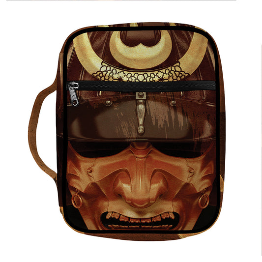 Old Japanese Samurai Mask Print Front Pocket Bible Bag