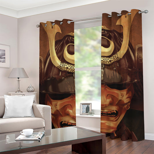 Old Japanese Samurai Mask Print Grommet Curtains