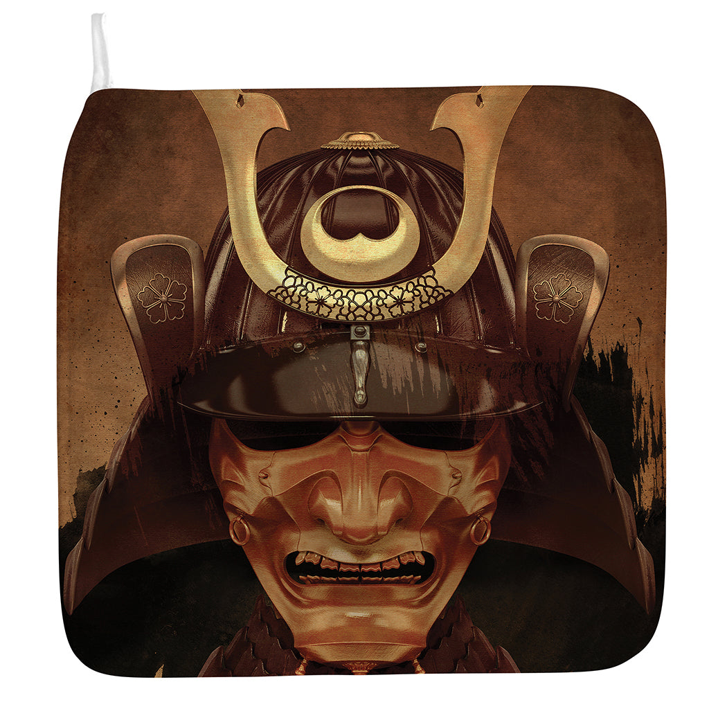 Old Japanese Samurai Mask Print Hand Towel