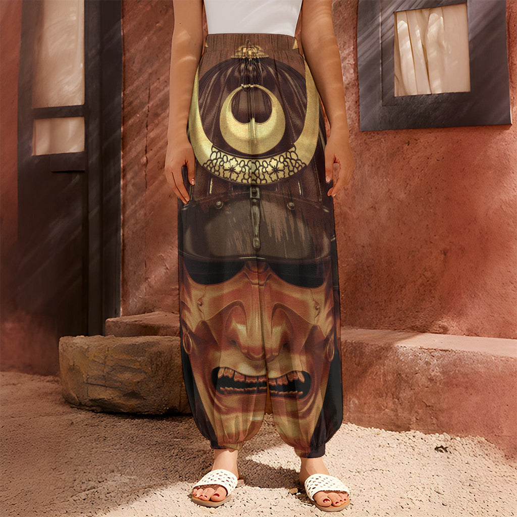 Old Japanese Samurai Mask Print Harem Pants