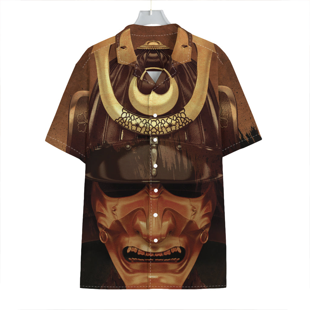 Old Japanese Samurai Mask Print Hawaiian Shirt