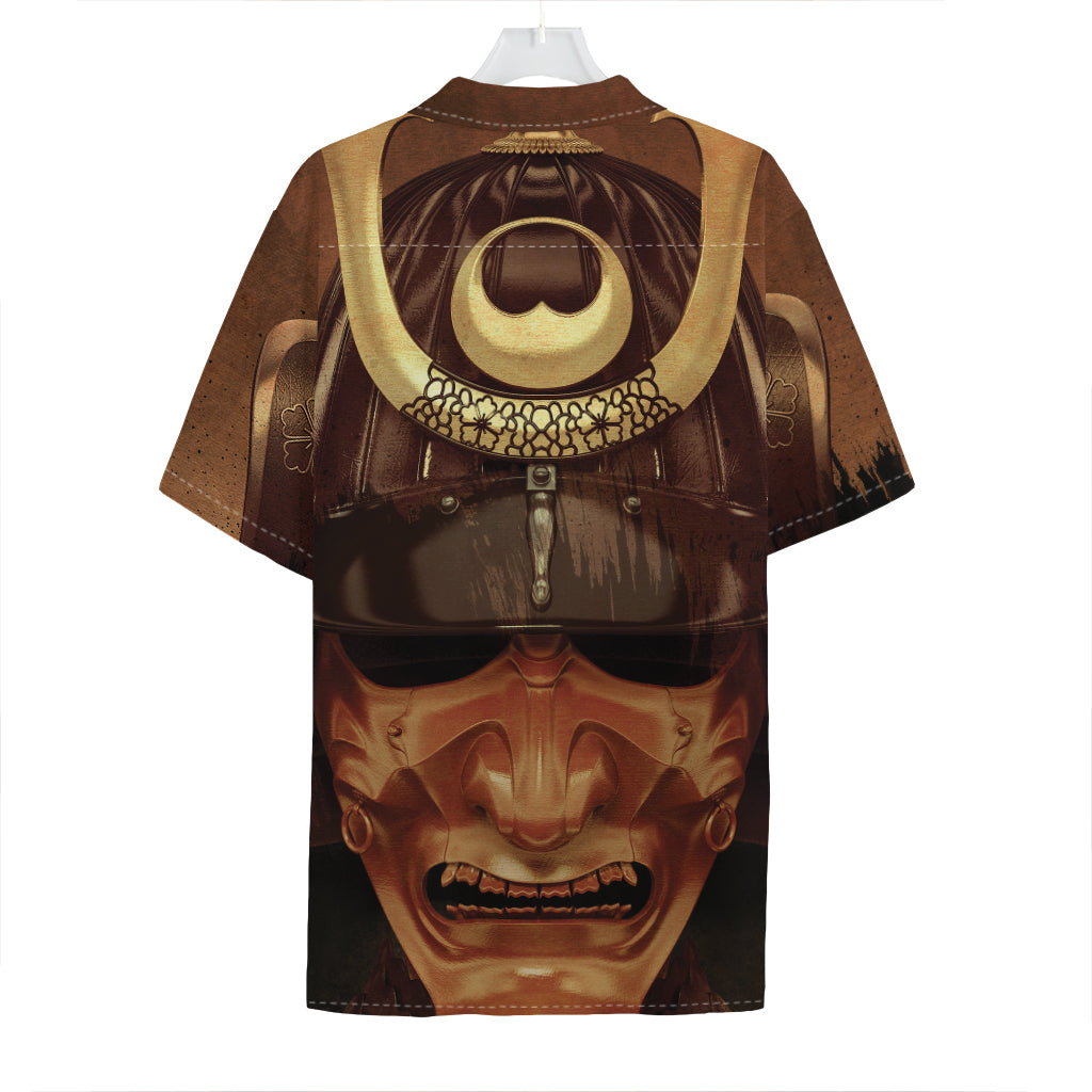 Old Japanese Samurai Mask Print Hawaiian Shirt