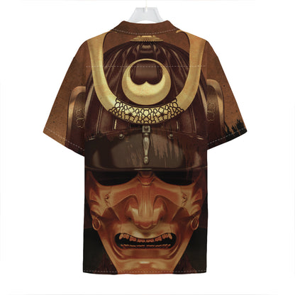 Old Japanese Samurai Mask Print Hawaiian Shirt