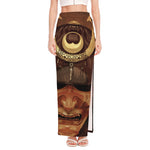 Old Japanese Samurai Mask Print High Slit Maxi Skirt