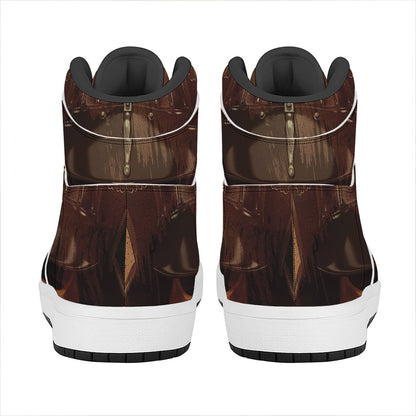 Old Japanese Samurai Mask Print High Top Leather Sneakers