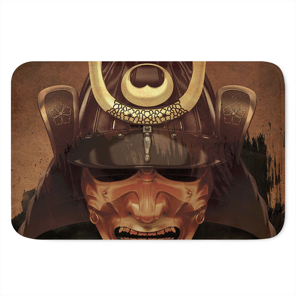 Old Japanese Samurai Mask Print Indoor Door Mat