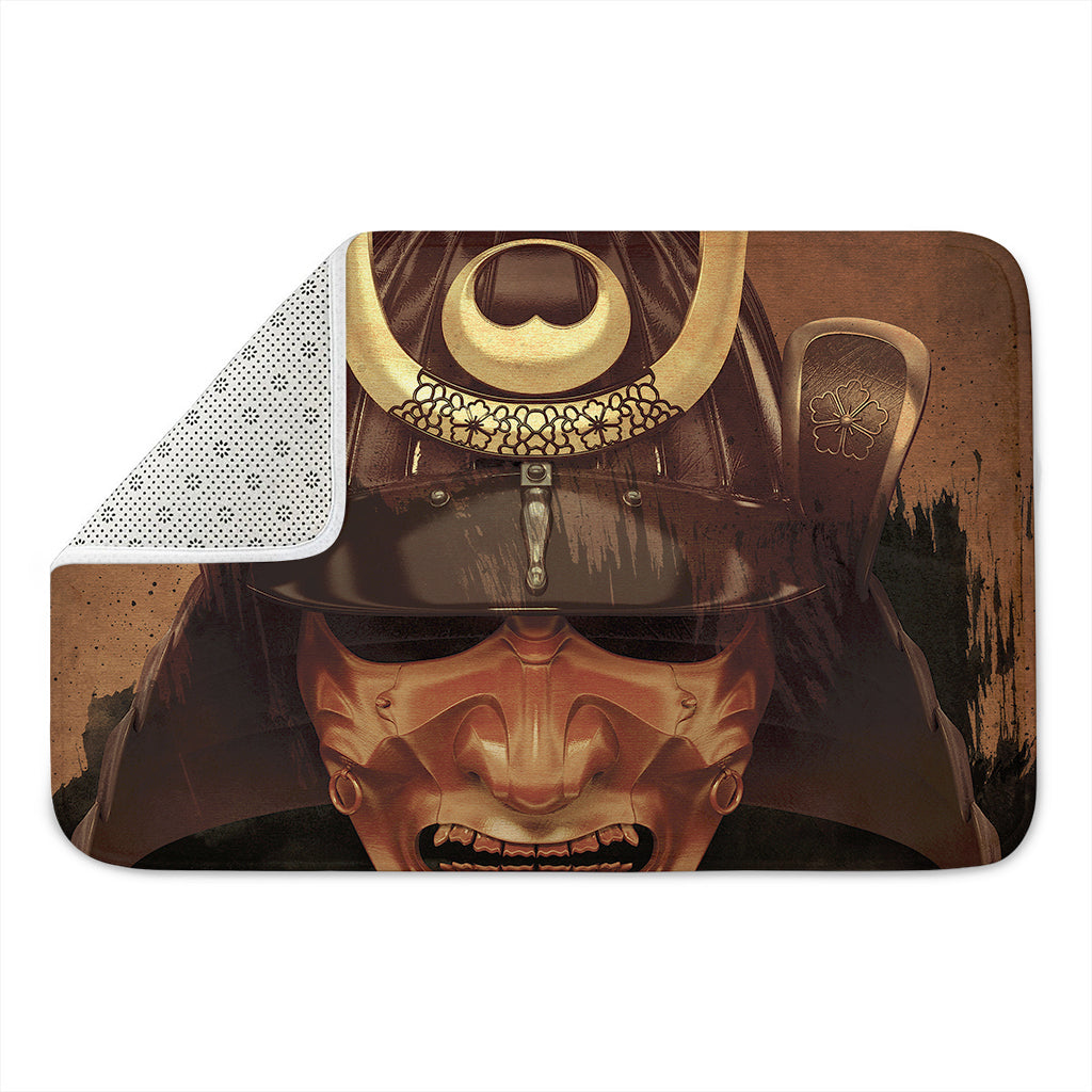 Old Japanese Samurai Mask Print Indoor Door Mat