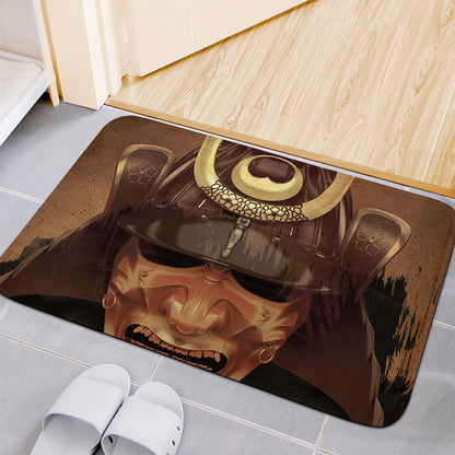 Old Japanese Samurai Mask Print Indoor Door Mat
