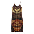 Old Japanese Samurai Mask Print Jersey Midi Cami Dress