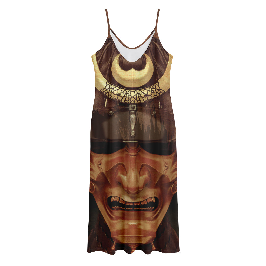 Old Japanese Samurai Mask Print Jersey Midi Cami Dress