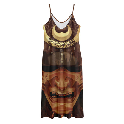 Old Japanese Samurai Mask Print Jersey Midi Cami Dress