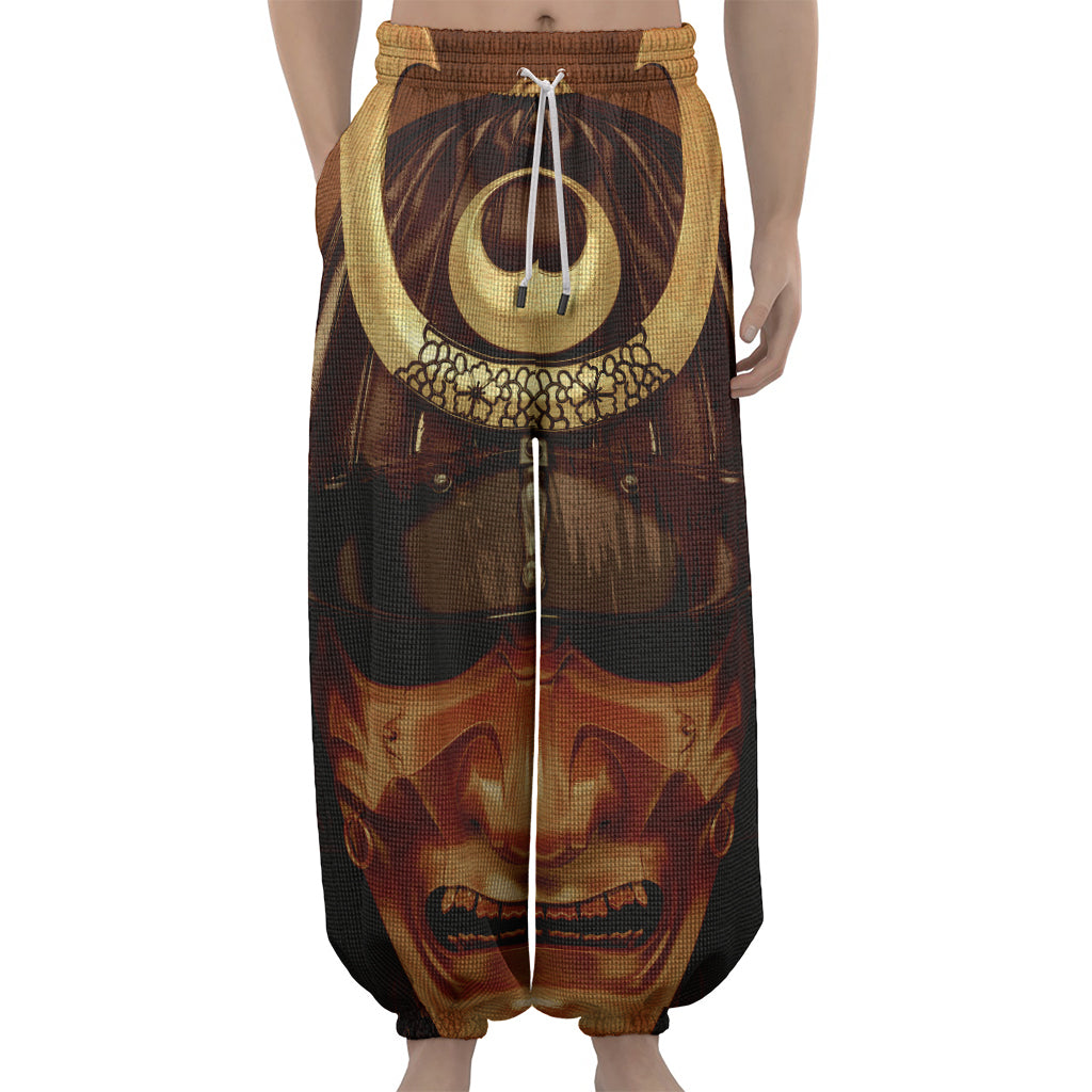 Old Japanese Samurai Mask Print Lantern Pants
