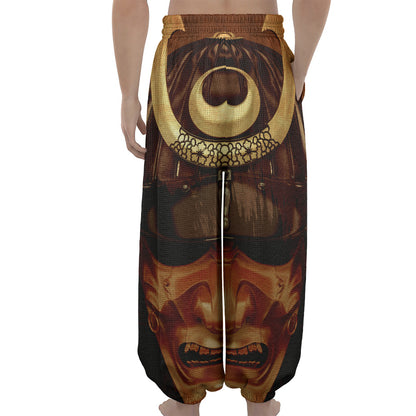 Old Japanese Samurai Mask Print Lantern Pants