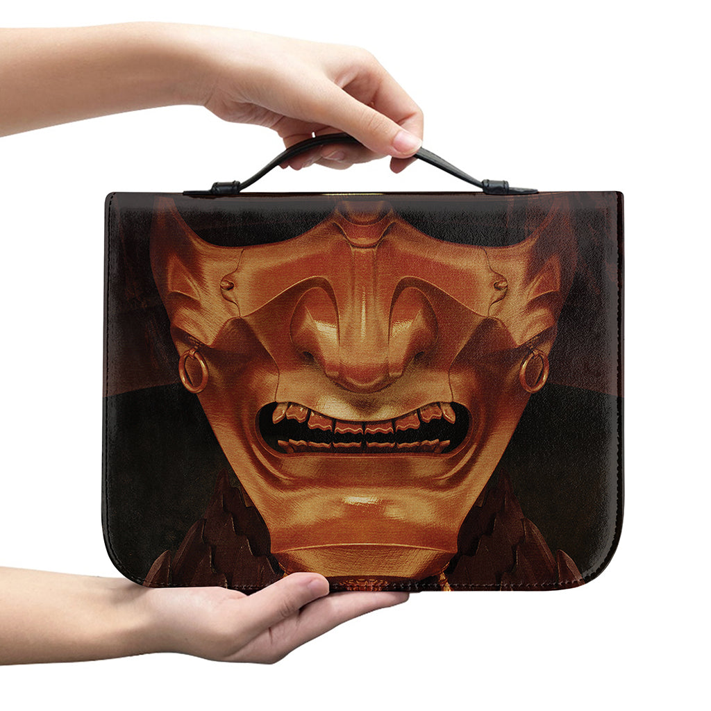Old Japanese Samurai Mask Print Leather Bible Cover