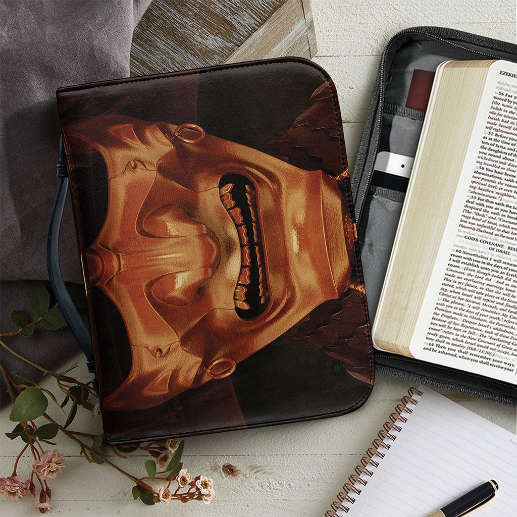 Old Japanese Samurai Mask Print Leather Bible Cover