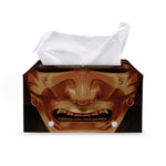 Old Japanese Samurai Mask Print Leather Tissue Box Cover
