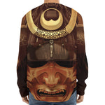 Old Japanese Samurai Mask Print Long Sleeve Baseball Jersey