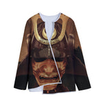 Old Japanese Samurai Mask Print Long Sleeve Short Coat