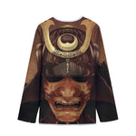 Old Japanese Samurai Mask Print Long Sleeve Short Coat