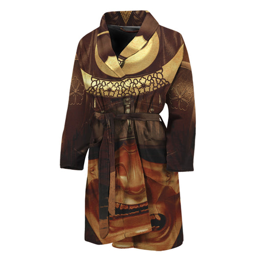 Old Japanese Samurai Mask Print Men's Bathrobe