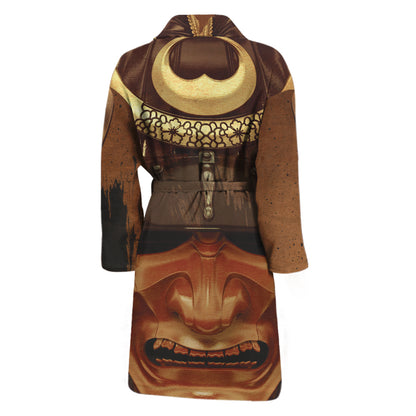 Old Japanese Samurai Mask Print Men's Bathrobe