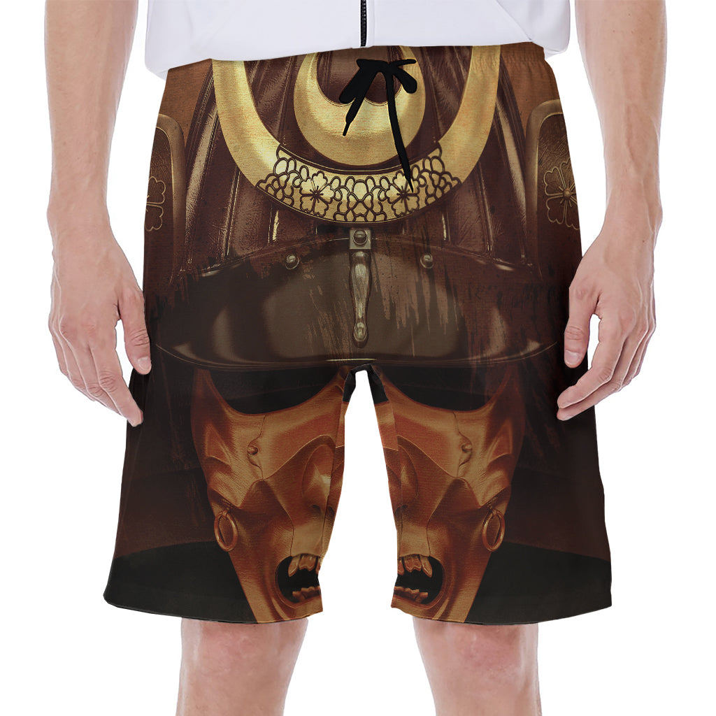 Old Japanese Samurai Mask Print Men's Beach Shorts