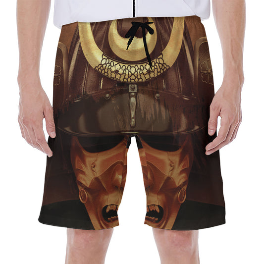 Old Japanese Samurai Mask Print Men's Beach Shorts