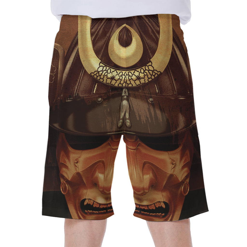 Old Japanese Samurai Mask Print Men's Beach Shorts