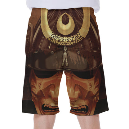 Old Japanese Samurai Mask Print Men's Beach Shorts