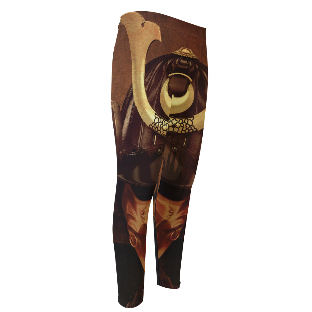 Old Japanese Samurai Mask Print Men's Compression Pants
