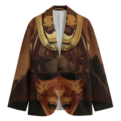Old Japanese Samurai Mask Print Men's Cotton Blazer