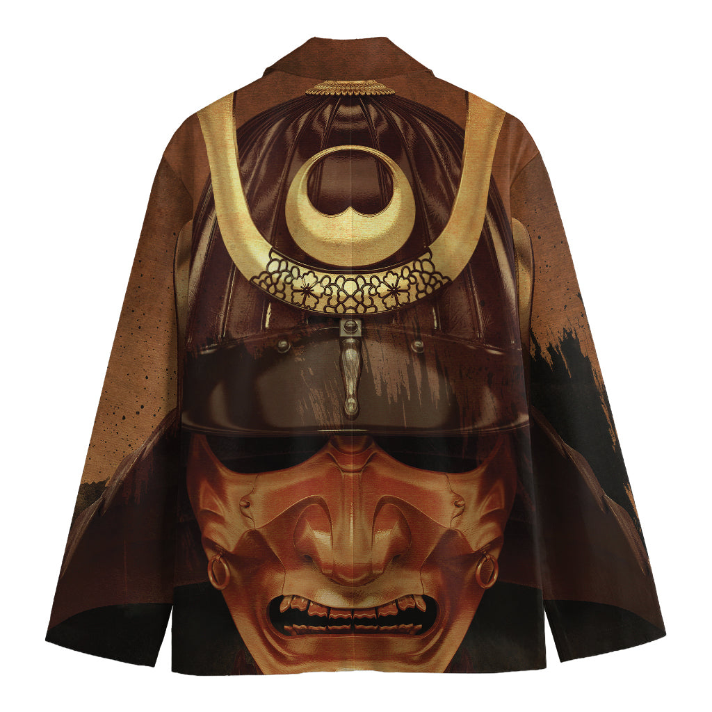 Old Japanese Samurai Mask Print Men's Cotton Blazer