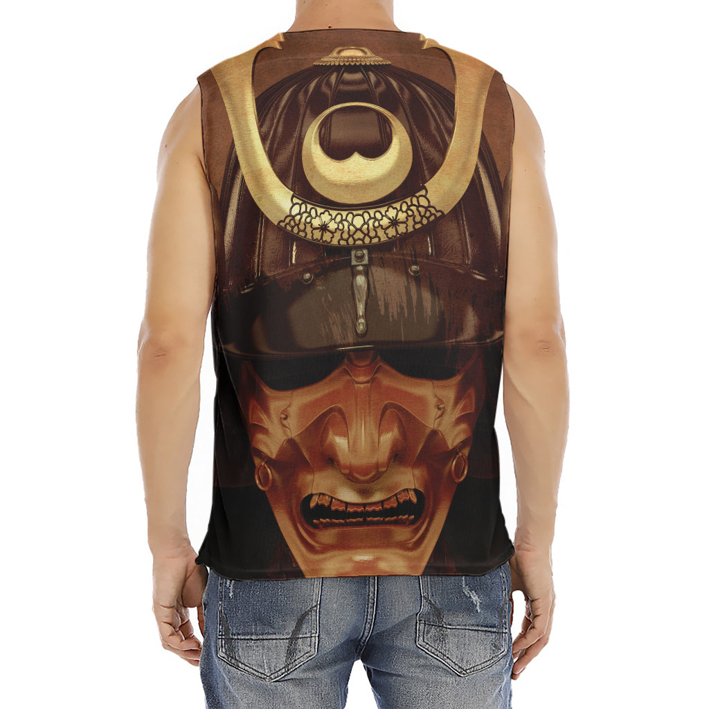 Old Japanese Samurai Mask Print Men's Fitness Tank Top