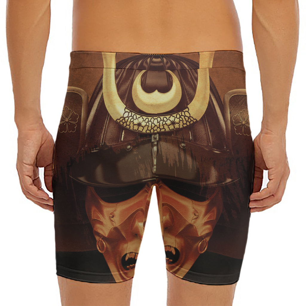 Old Japanese Samurai Mask Print Men's Long Boxer Briefs