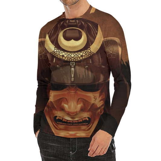 Old Japanese Samurai Mask Print Men's Long Sleeve Rash Guard