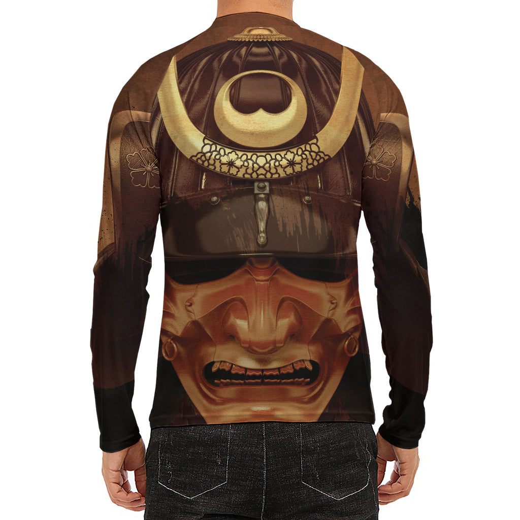 Old Japanese Samurai Mask Print Men's Long Sleeve Rash Guard