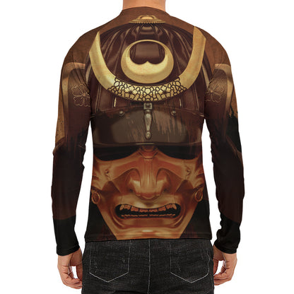 Old Japanese Samurai Mask Print Men's Long Sleeve Rash Guard