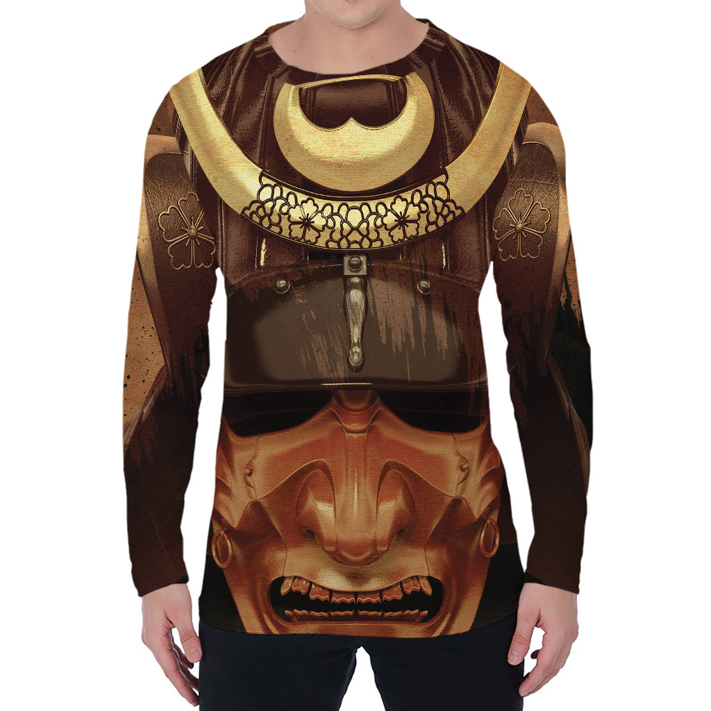 Old Japanese Samurai Mask Print Men's Long Sleeve T-Shirt