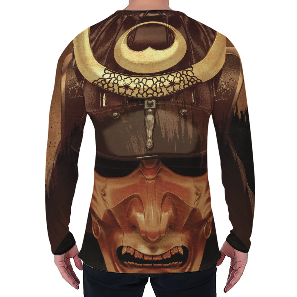 Old Japanese Samurai Mask Print Men's Long Sleeve T-Shirt