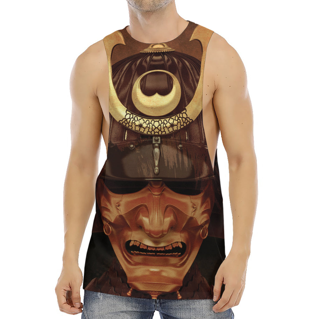 Old Japanese Samurai Mask Print Men's Muscle Tank Top