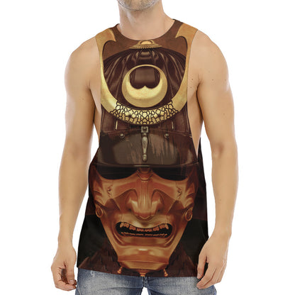 Old Japanese Samurai Mask Print Men's Muscle Tank Top