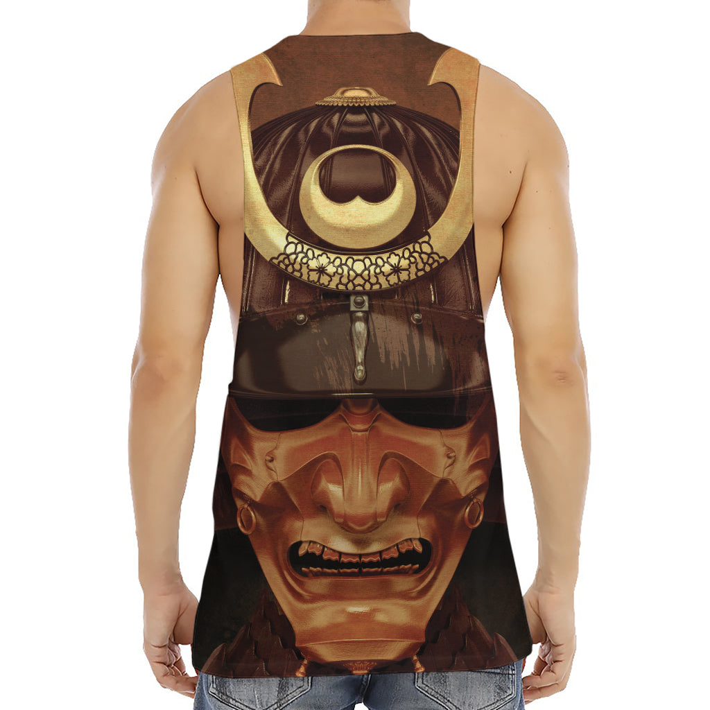 Old Japanese Samurai Mask Print Men's Muscle Tank Top