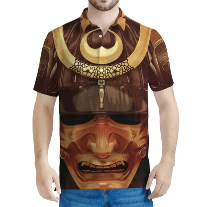Old Japanese Samurai Mask Print Men's Polo Shirt