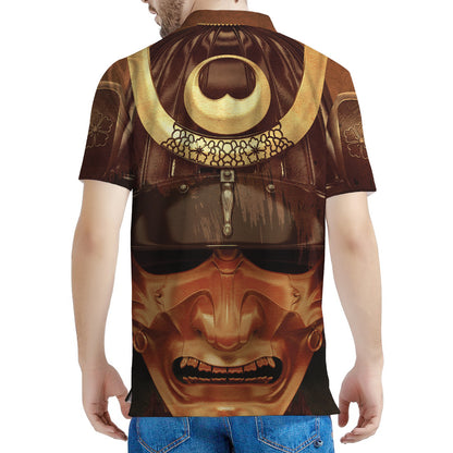 Old Japanese Samurai Mask Print Men's Polo Shirt