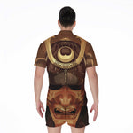 Old Japanese Samurai Mask Print Men's Rompers
