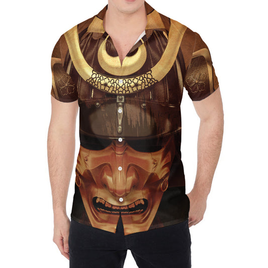 Old Japanese Samurai Mask Print Men's Shirt