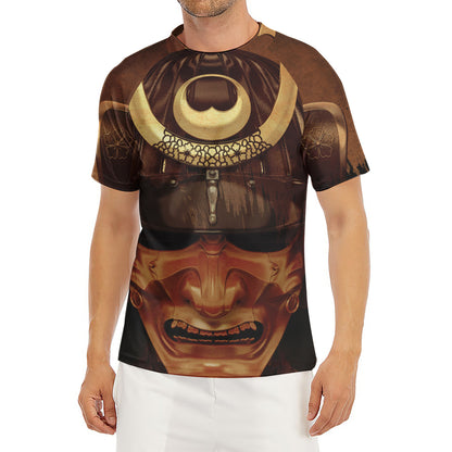 Old Japanese Samurai Mask Print Men's Short Sleeve Rash Guard