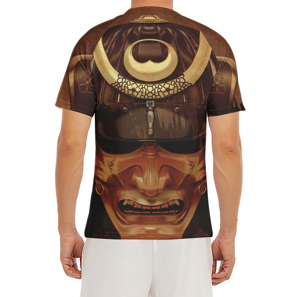 Old Japanese Samurai Mask Print Men's Short Sleeve Rash Guard